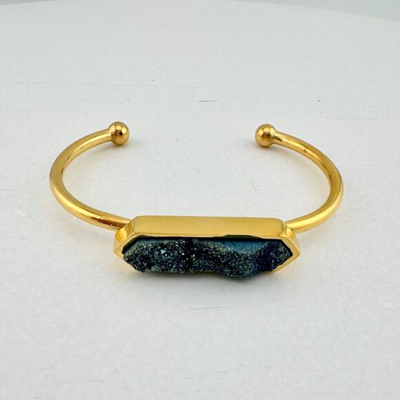 Denim Quartz Semi-Precious 18K Yellow Gold Ion Plated Bangle - NWT - Picture 7 of 10